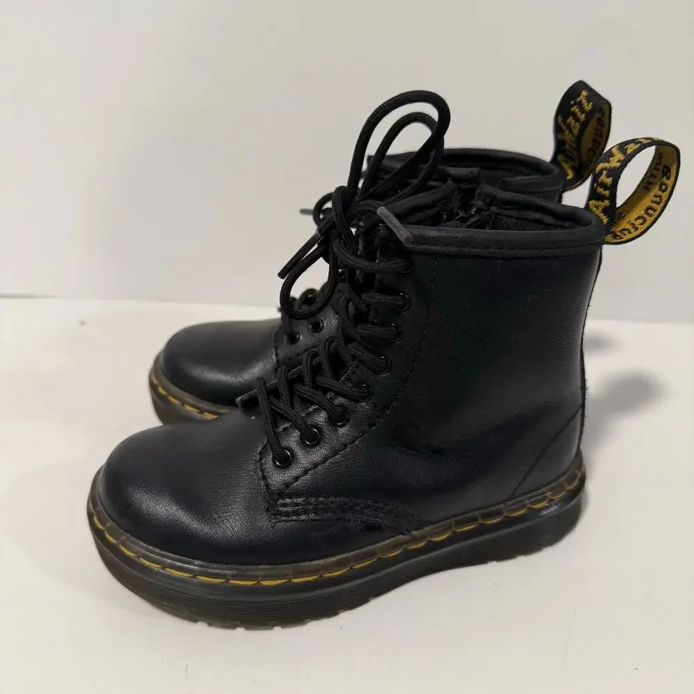 Dr. Martens Zavala Toddler Combat Boots Black Leather 9‎
